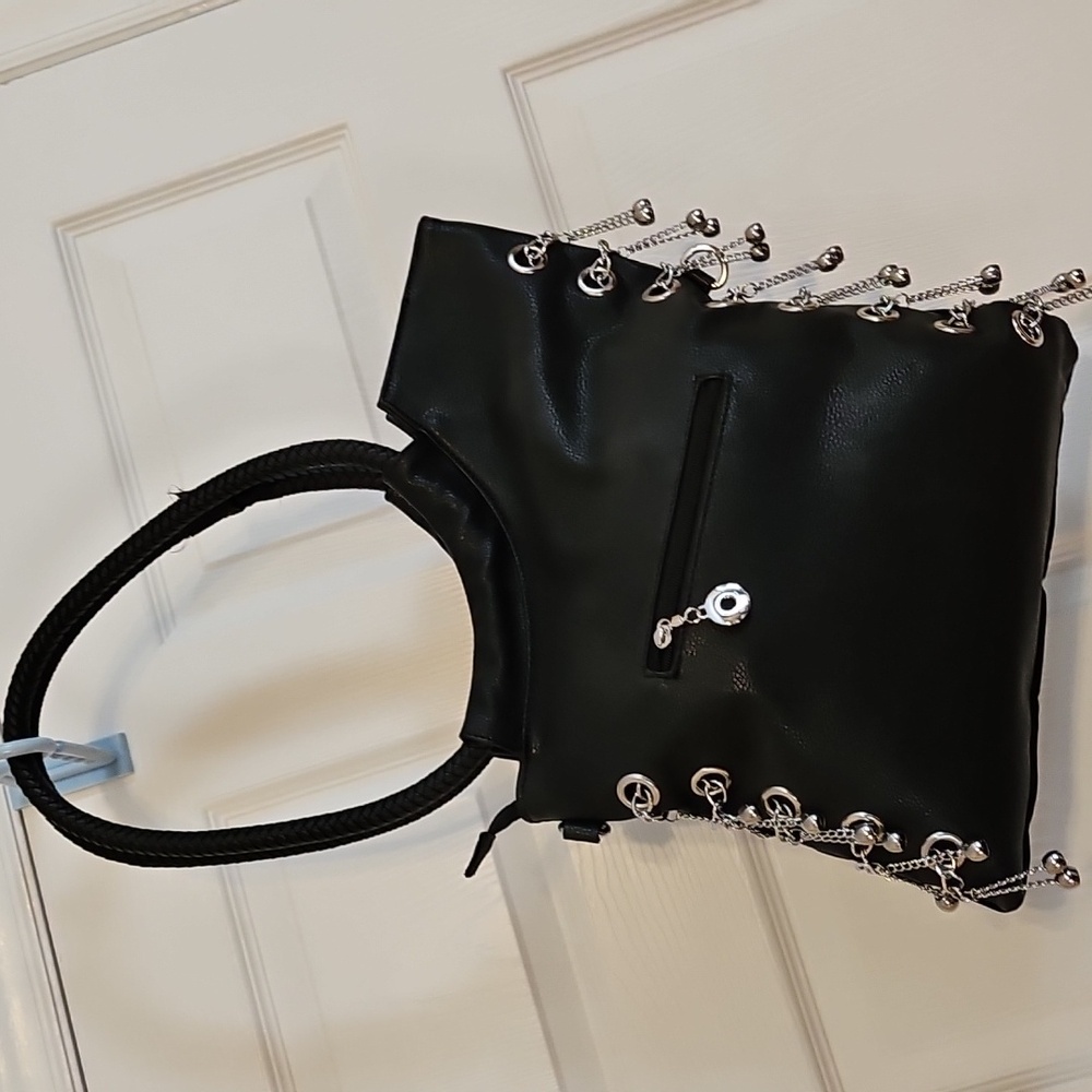 Black Studded Rhinestone Women's Shoulder Bag- FLAW - Picture 5 of 16